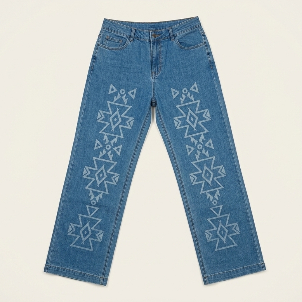 I & B Trendy Blue Jeans with Geometric Design